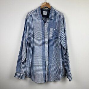 Tommy Bahama Men’s 100% Linen Long Sleeve Blue Chambray Plaid Button Down - XXL